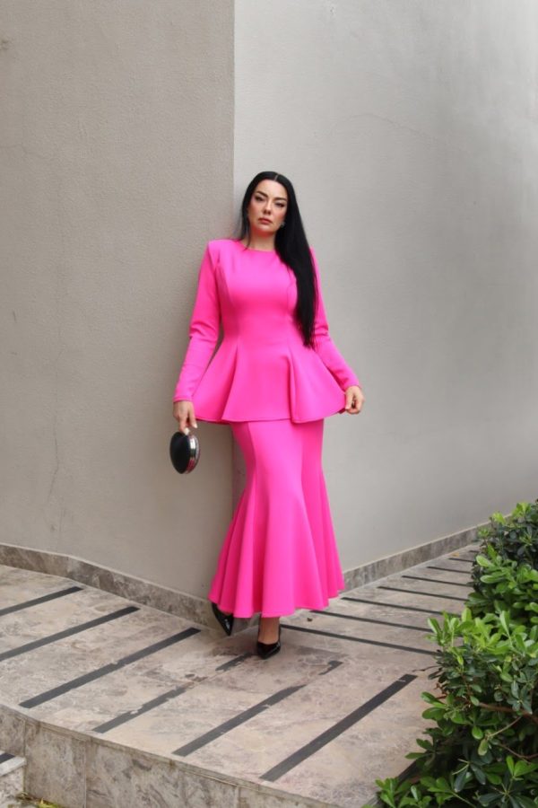 6199 - Scuba Peplum Bluz Pembe