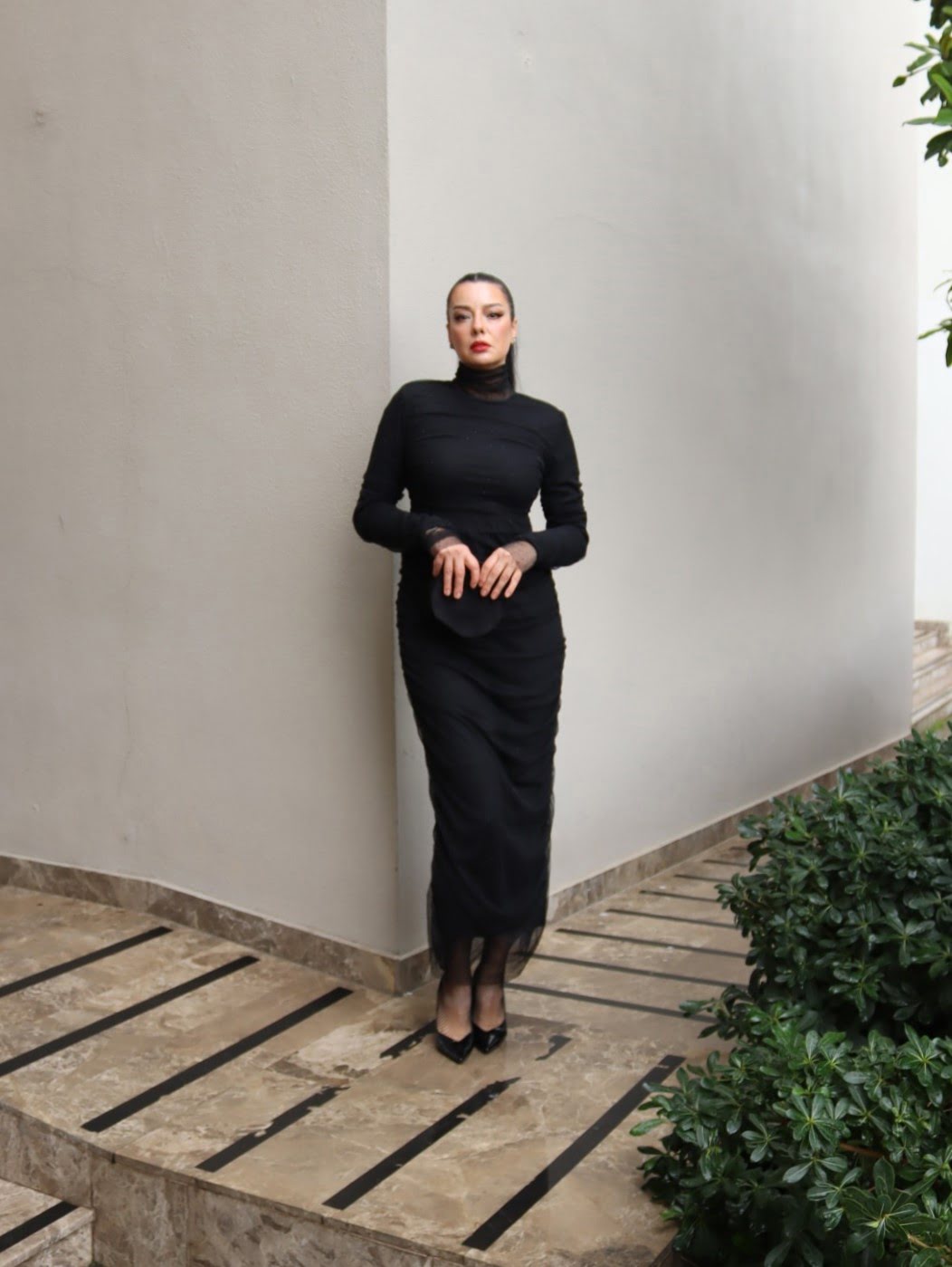 6091 - Taş Baskılı Likra Tül Abiye Elbise