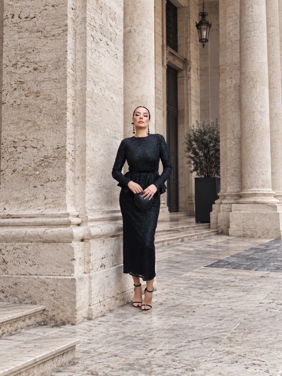 6137 - Glitter Simli Peplum Kalem Abiye Elbise - Görsel 2