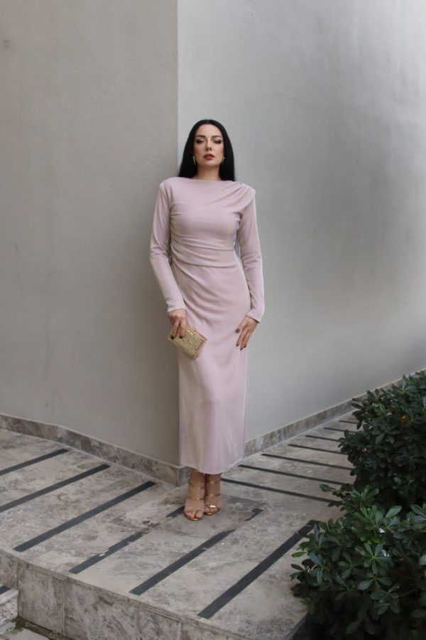 6149 - Drapeli Kalem Elbise Gold