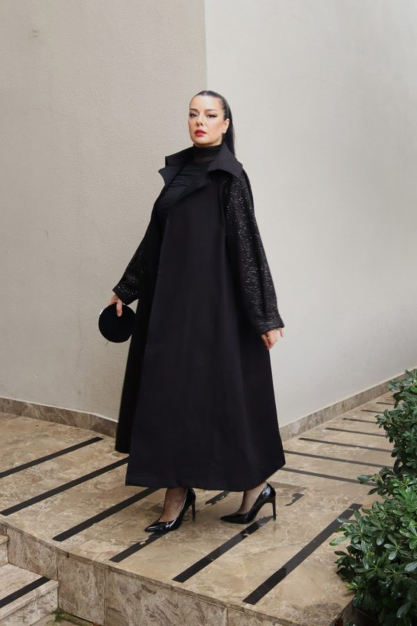 6158 - A Kesim Payet Garnili Gabardin Kaban