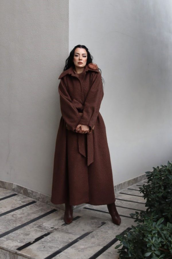 6170 - A Kesim Maksi Boy Buklet Kaban Kahve