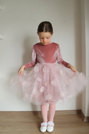 6166 – Kadife Eteği Çiçekli Tütü Çocuk Abiye Elbise