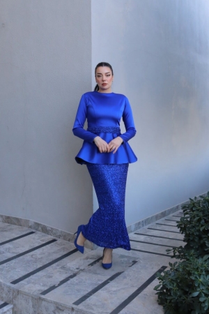 6173 – Peplum Bluz İşlemeli Kalem Etek İkili Takım