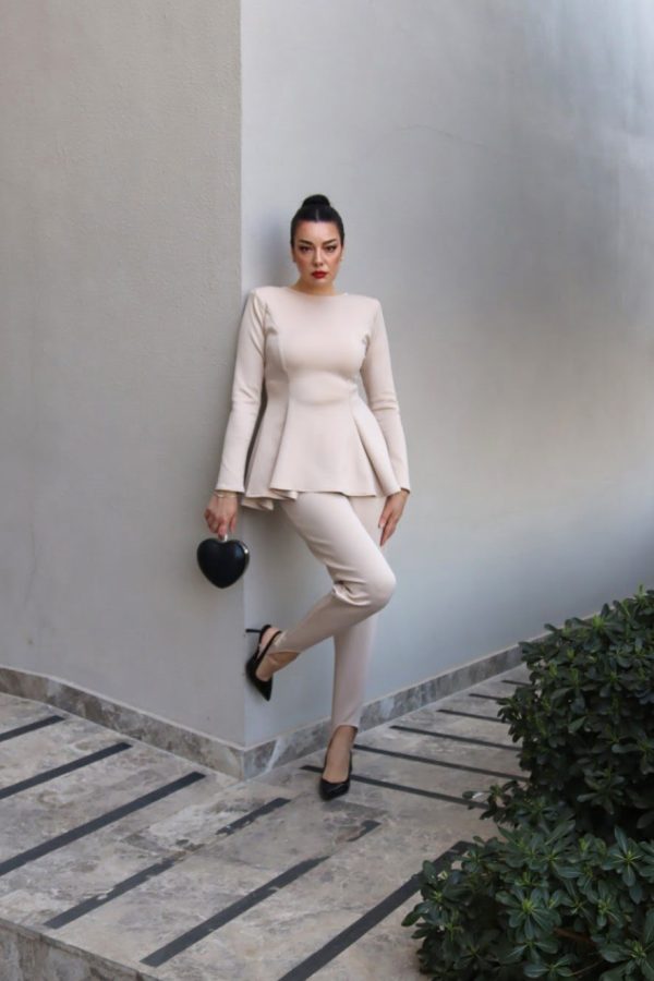 6180 - Puff Fuseau Pantolon Taş