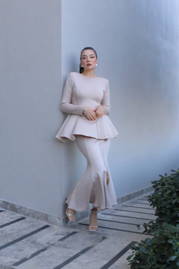 6175 - Puff Scuba Peplum Bluz Taş