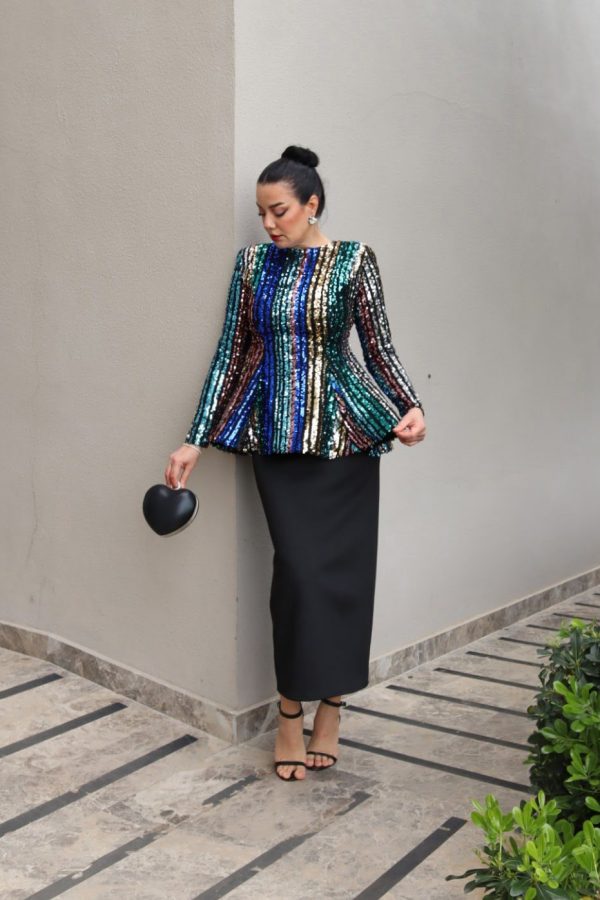 6197 - Payetli Peplum Bluz