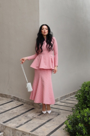 6191 – Peplum Bluz Balık Etek Çizgili İkili Takım