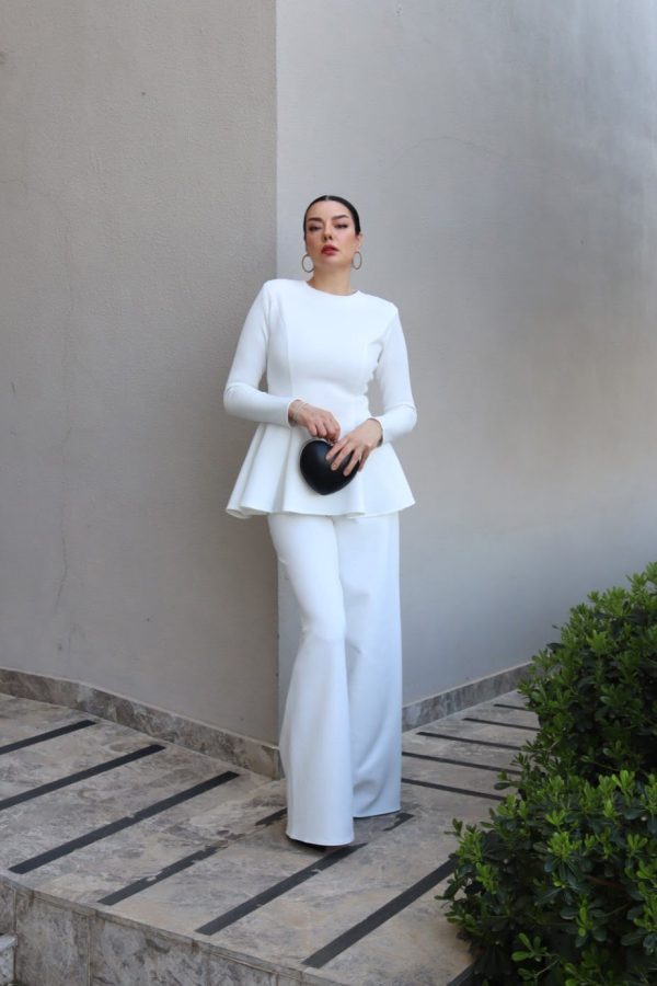 6187 - Puff Scuba Palazzo Pantolon Ekru