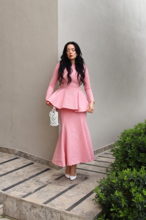 6192 – Bubble Koton Çizgili Peplum Bluz
