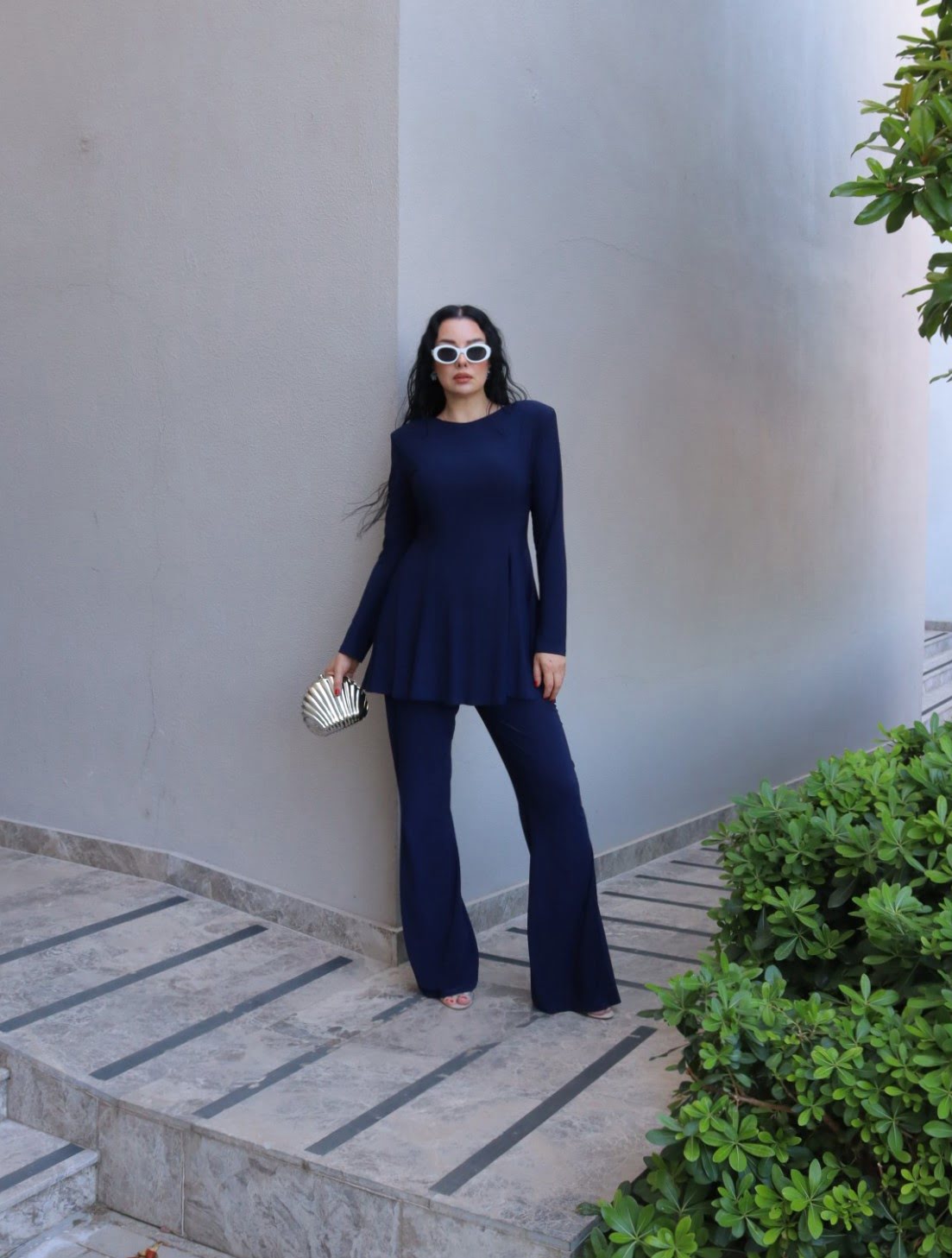 6219 - Peplum Bluz İspanyol Pantolon İkili Takım Lacivert - Görsel 3
