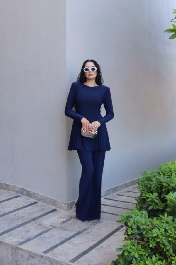 6219 - Peplum Bluz İspanyol Pantolon İkili Takım Lacivert