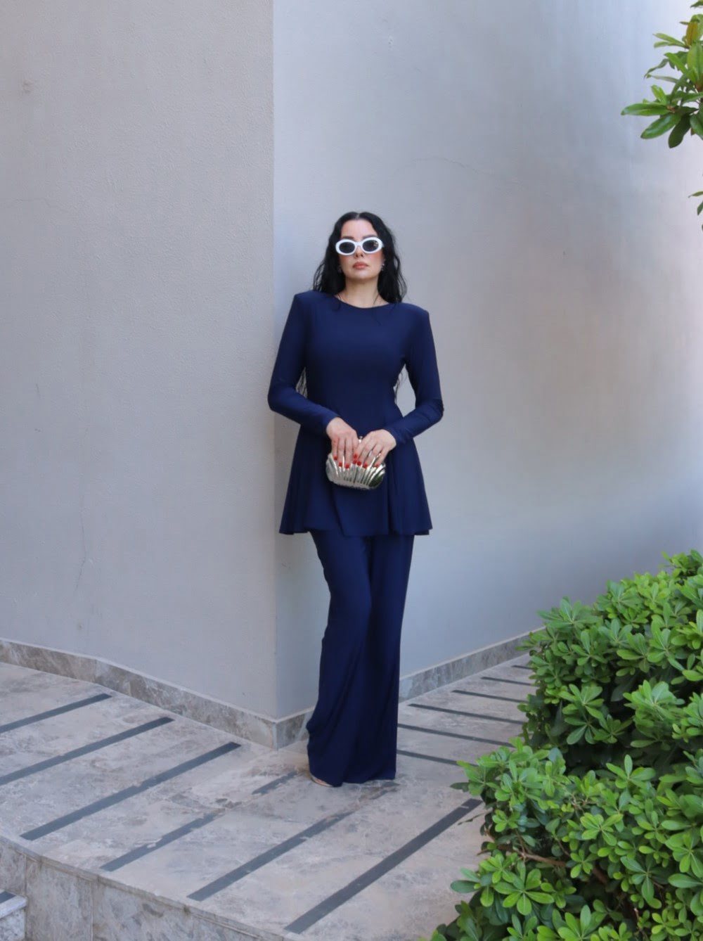 6219 - Peplum Bluz İspanyol Pantolon İkili Takım Lacivert