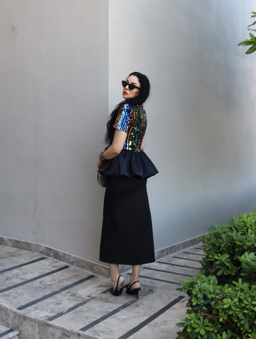 6221 - Saten Garnili Payet Peplum Bluz - Görsel 3