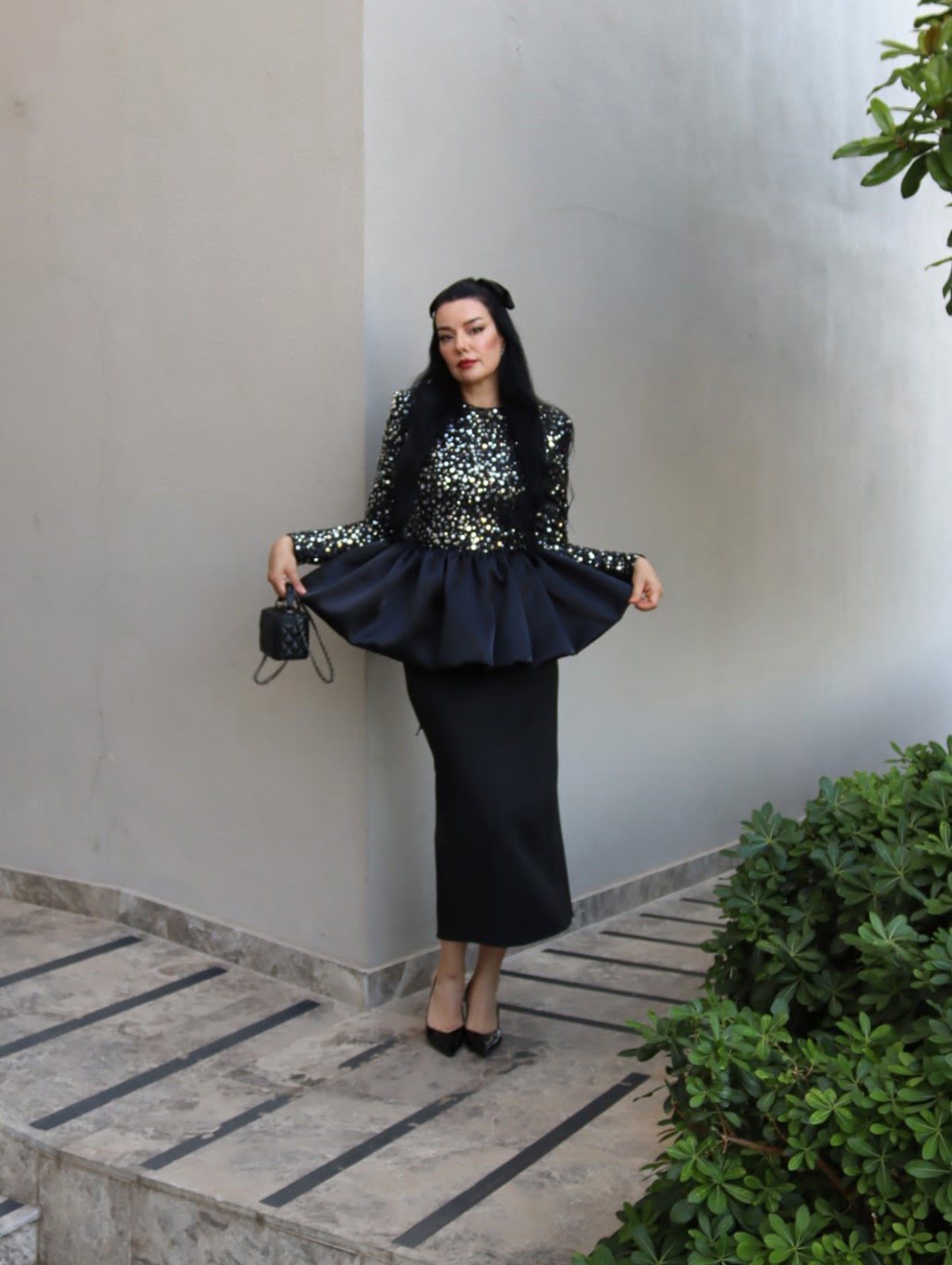 6230 - Gümüş Pullu Peplum Bluz - Görsel 3