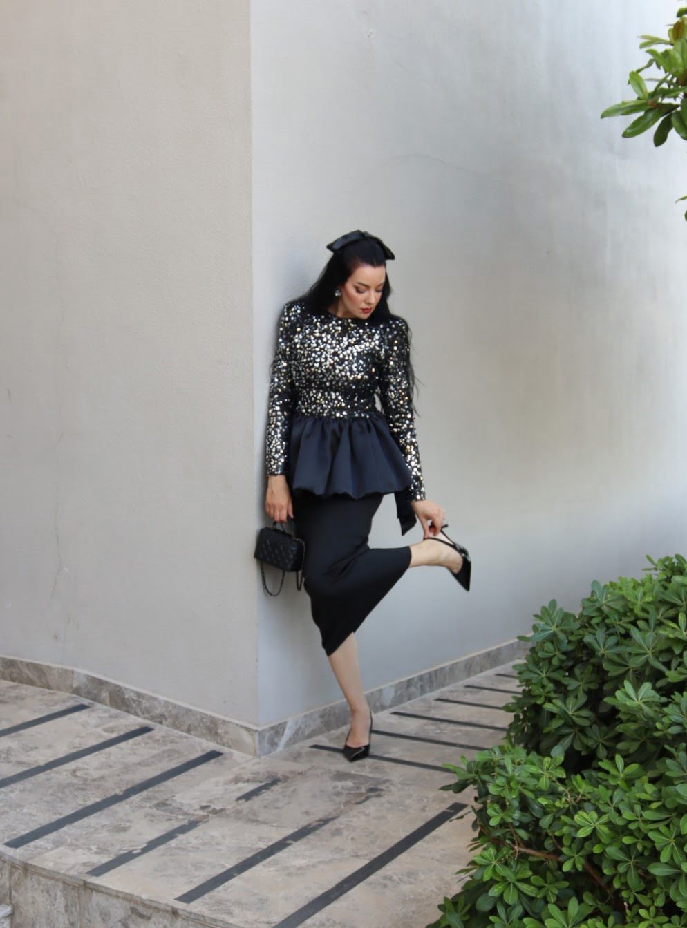 6230 - Gümüş Pullu Peplum Bluz - Görsel 6