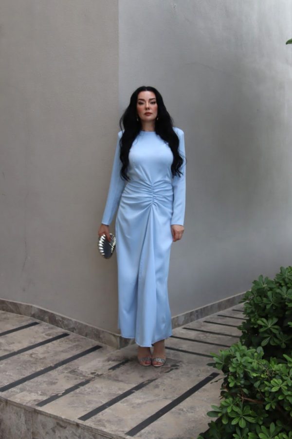 6227 - Drapeli Saten Kalem Elbise