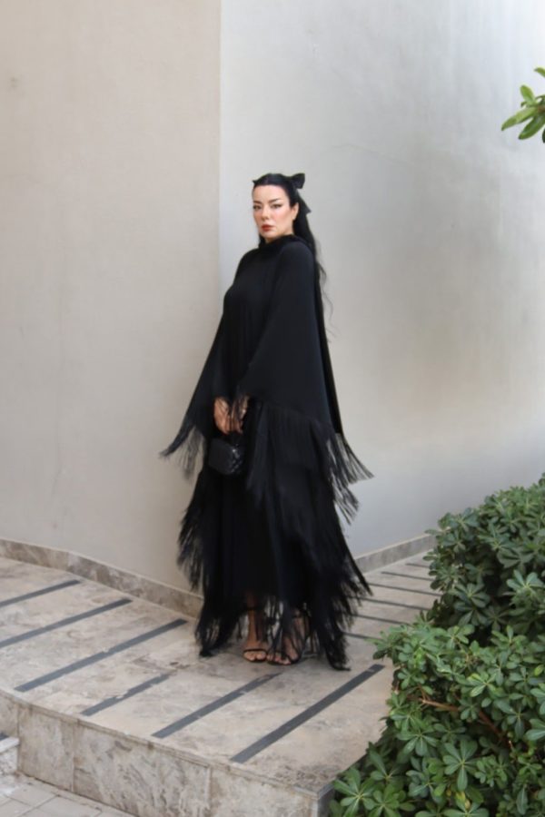 6239 - Püsküllü Abaya Elbise Siyah