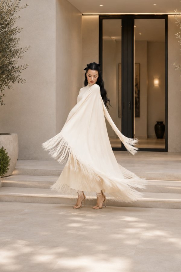 6240 - Püsküllü Abaya Elbise Bej