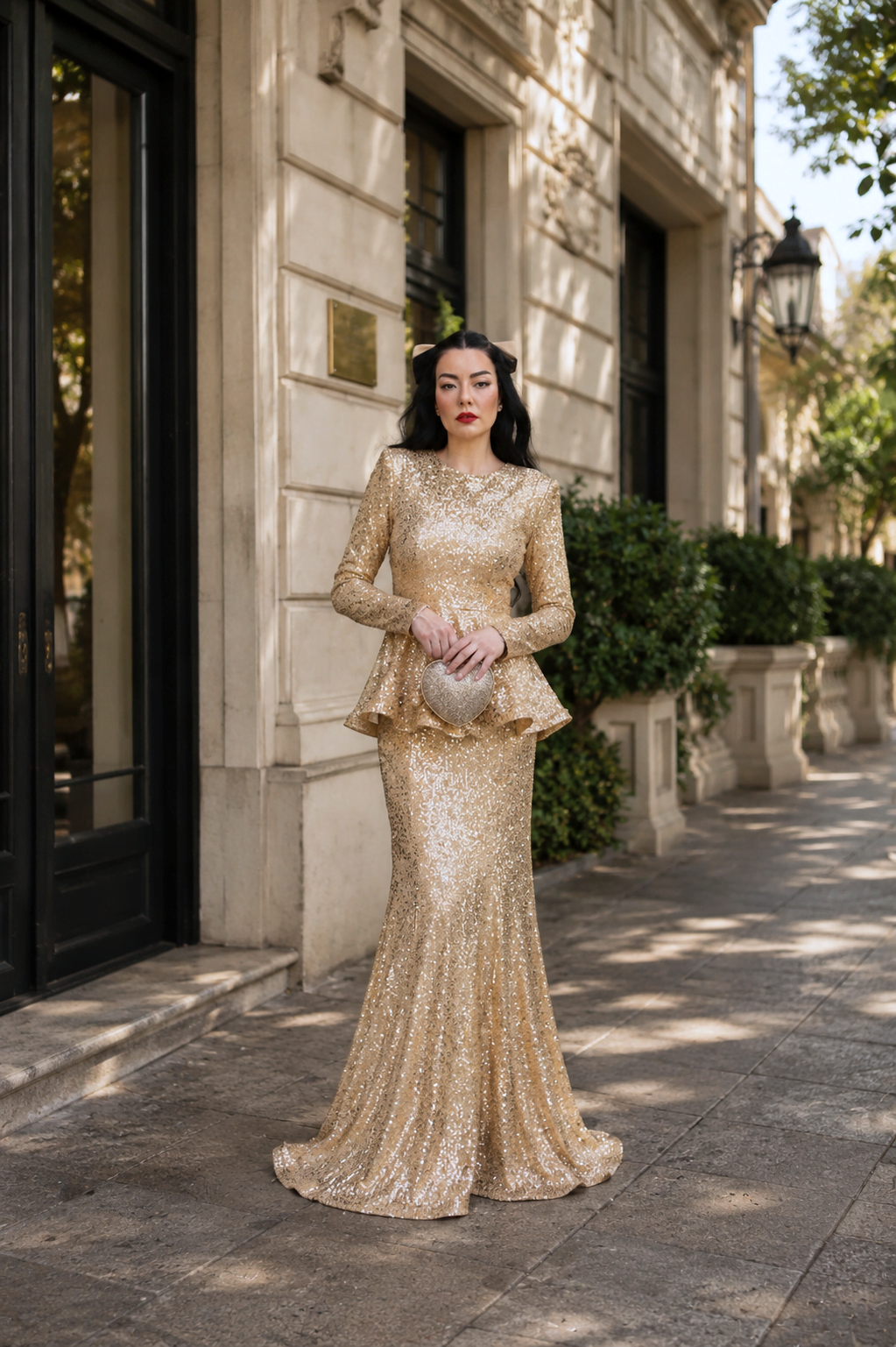 6236 - Payet Peplum Bluz Balık Etek İkili Takım Gold - Görsel 4