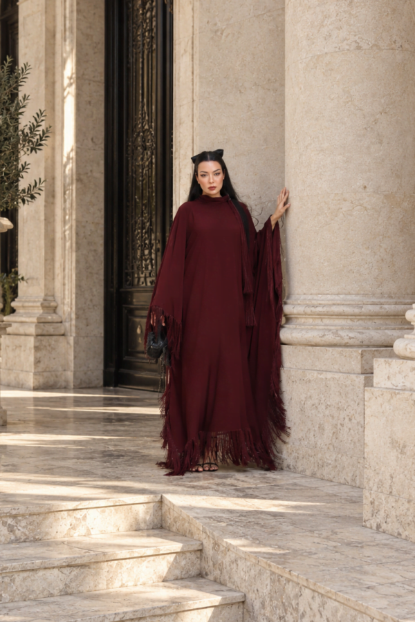6244 - Püsküllü Abaya Elbise Bordo