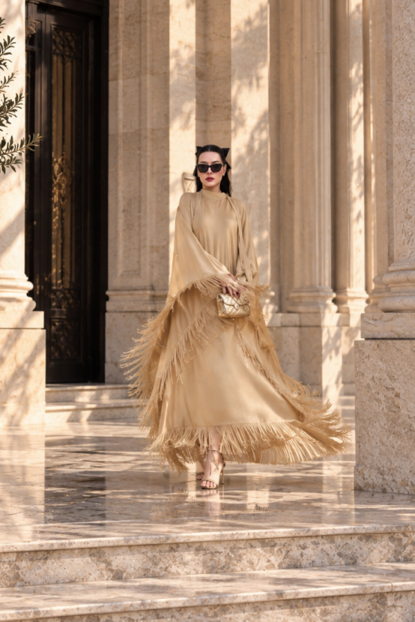 6243 - Püsküllü Abaya Elbise Gold