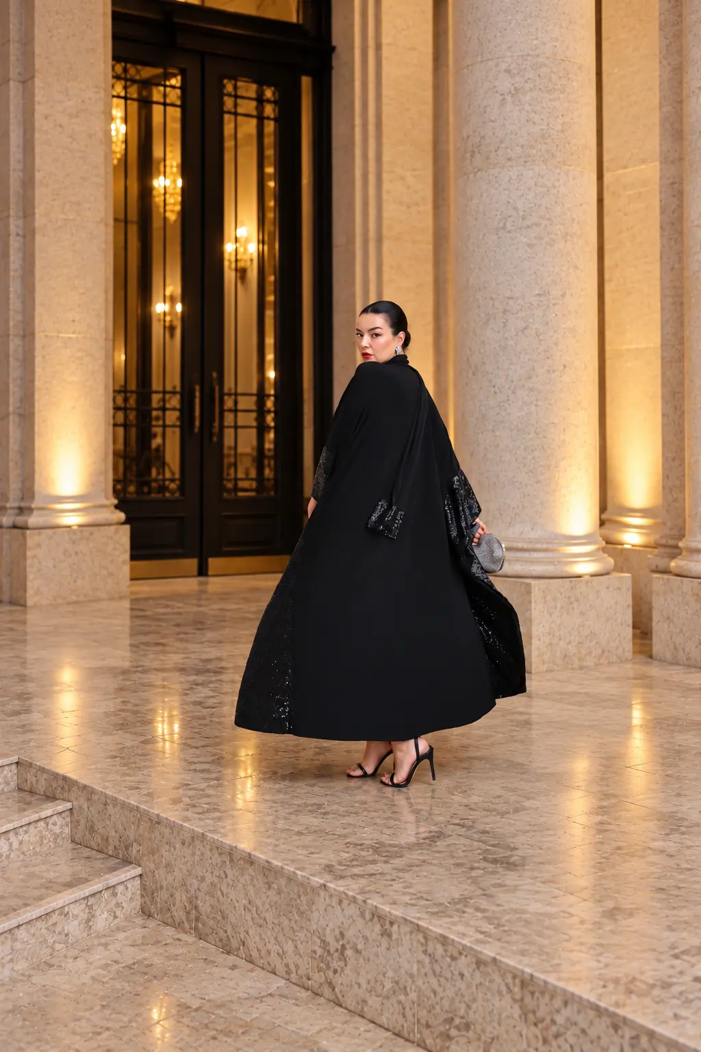 6253 - Payet Şeritli Abaya Elbise Siyah - Görsel 5