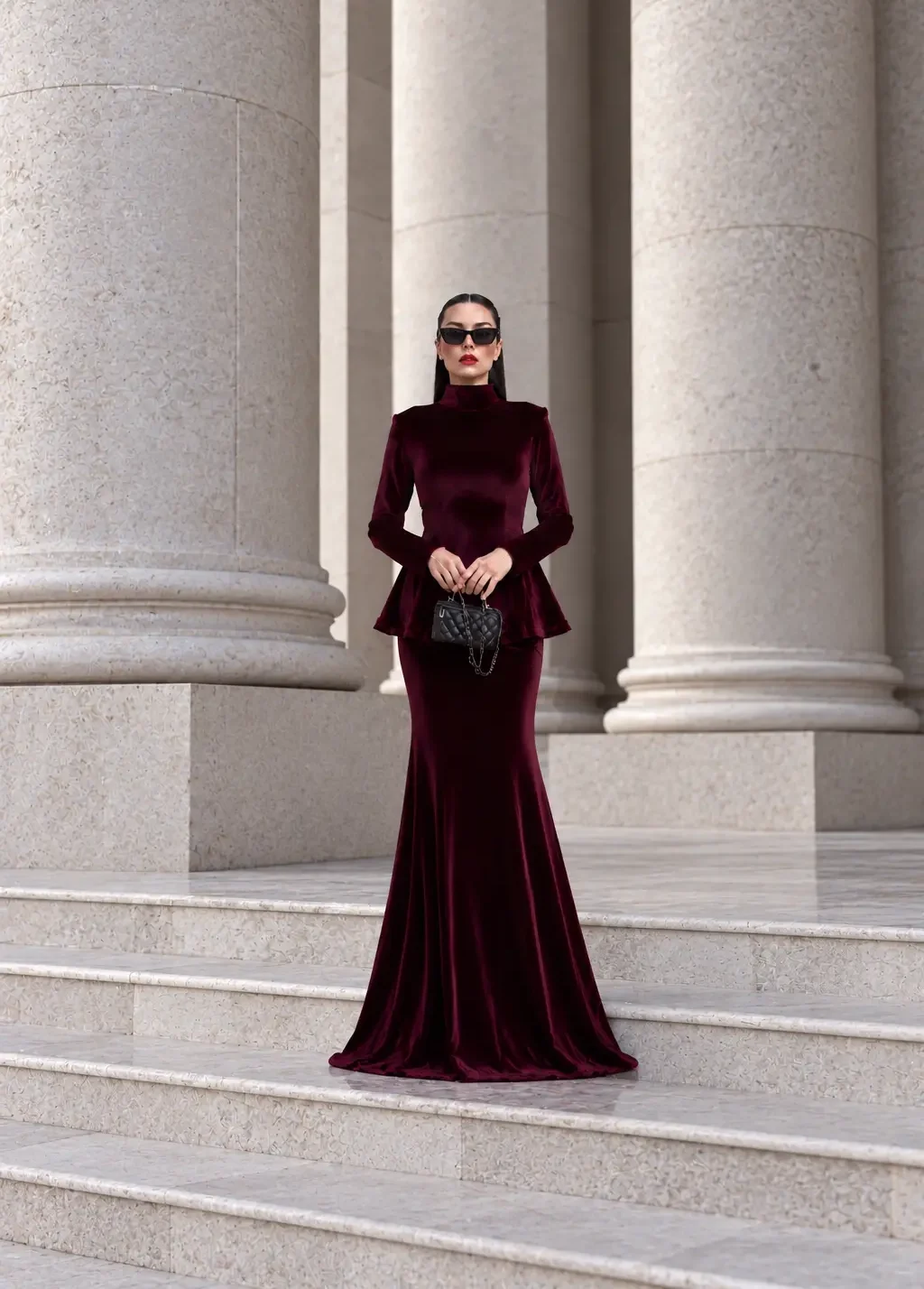 6266 - Peplum Bluz Balık Etek İkili Takım Bordo