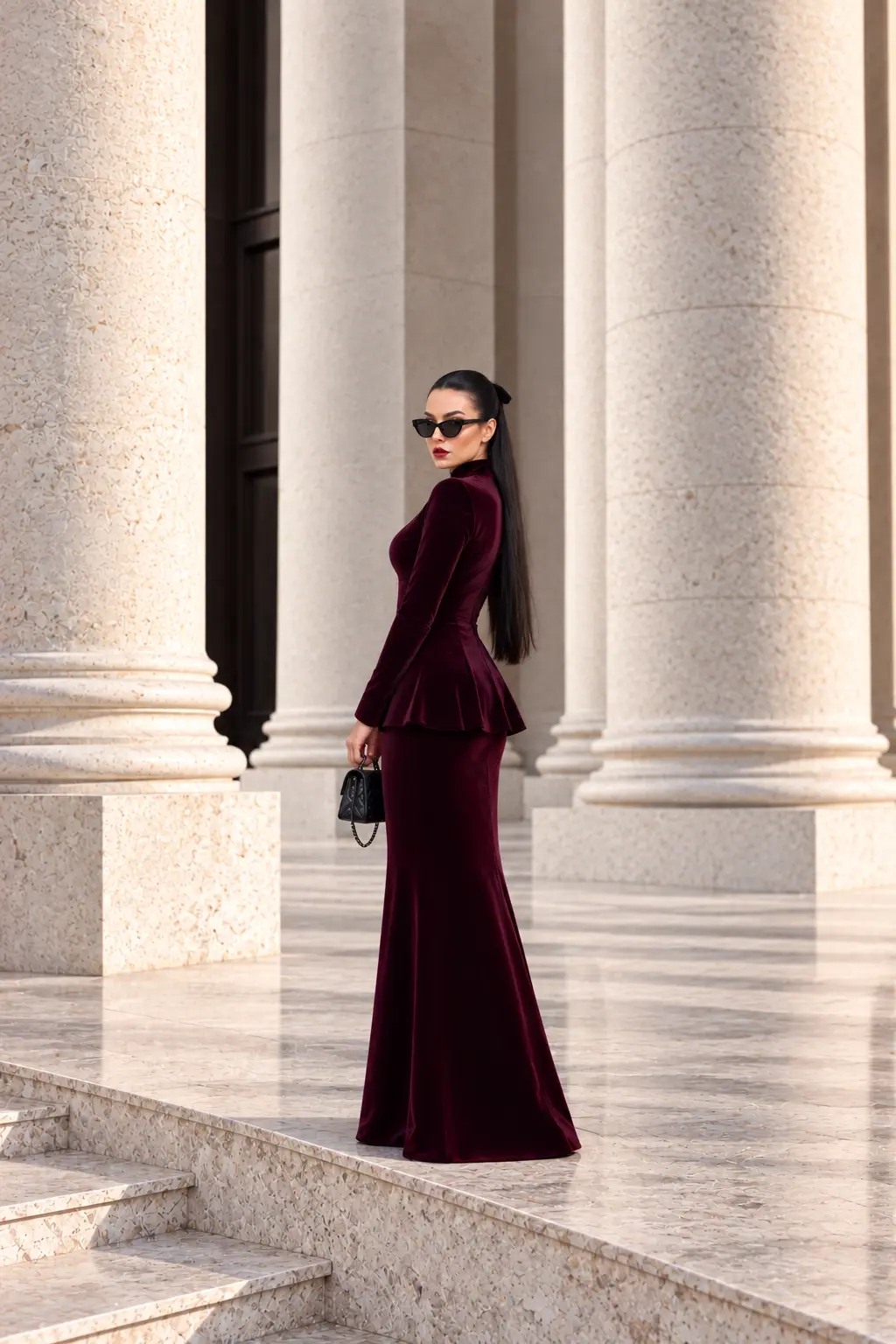 6266 - Peplum Bluz Balık Etek İkili Takım Bordo - Görsel 2