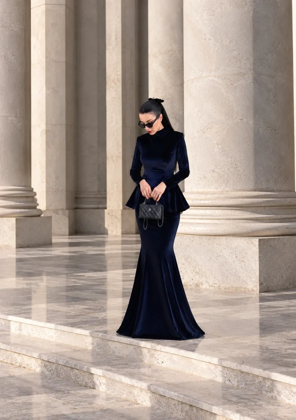 6264 - Peplum Bluz Balık Etek İkili Takım Lacivert
