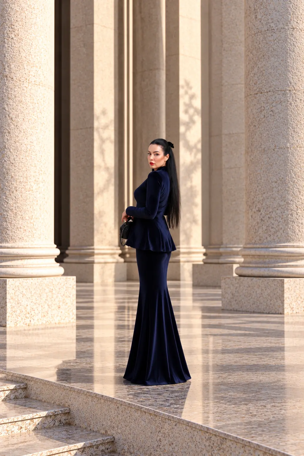 6264 - Peplum Bluz Balık Etek İkili Takım Lacivert - Görsel 2