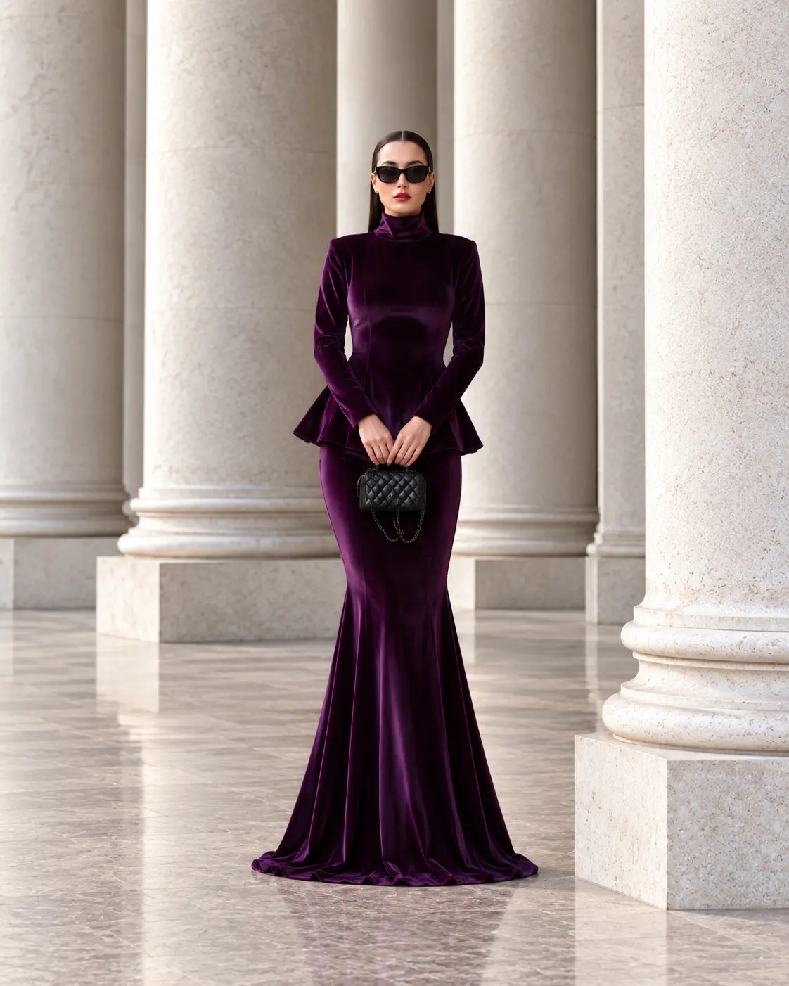 6268 - Peplum Bluz Balık Etek İkili Takım Mor - Görsel 2