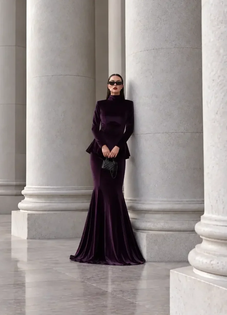 6268 - Peplum Bluz Balık Etek İkili Takım Mor