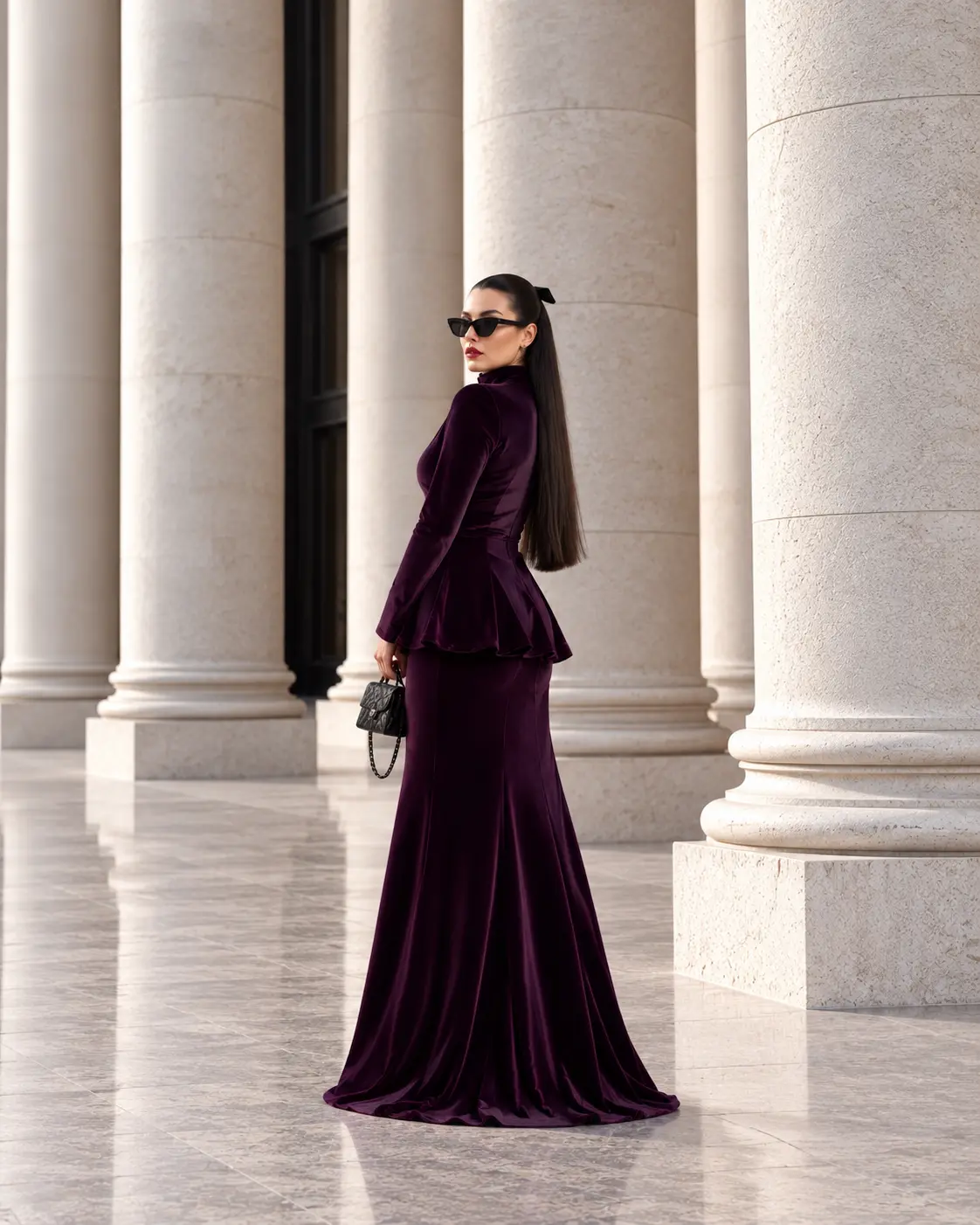 6268 - Peplum Bluz Balık Etek İkili Takım Mor - Görsel 3